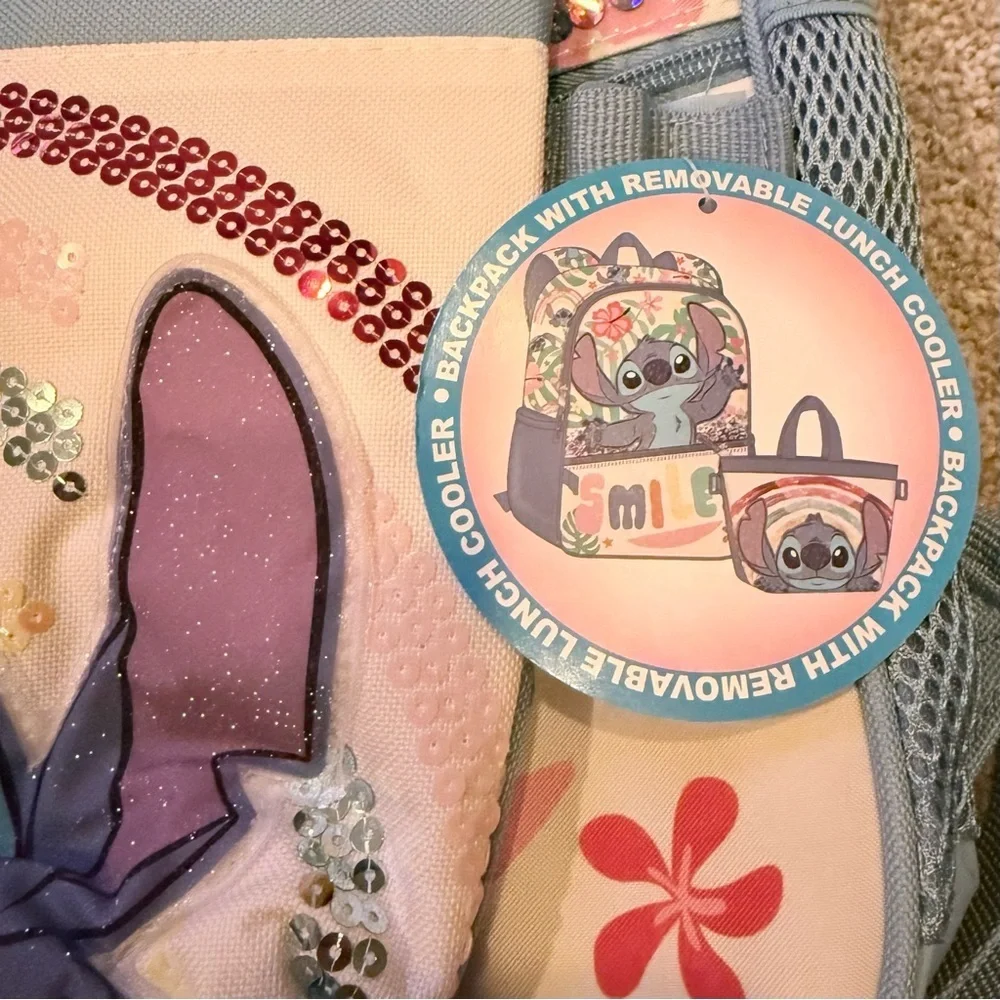 NWT Disney Lilo & Stitch backpack and sequined lunchbox cooler